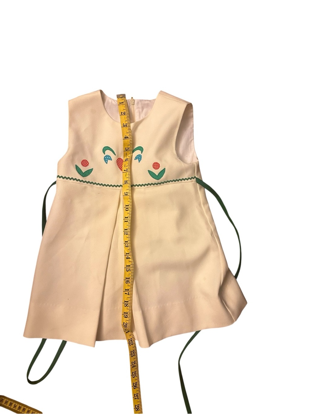 Vintage Cream Jumper Dress Toddler Girl Floral Applique
